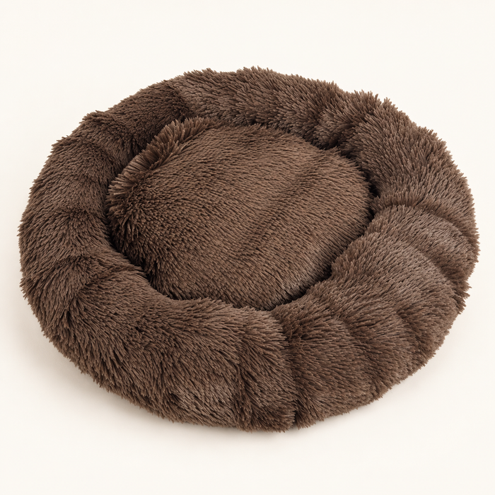 Sazzz Hondenmand Fluffy Rond Bruin Shaggy Pluche 65 cm