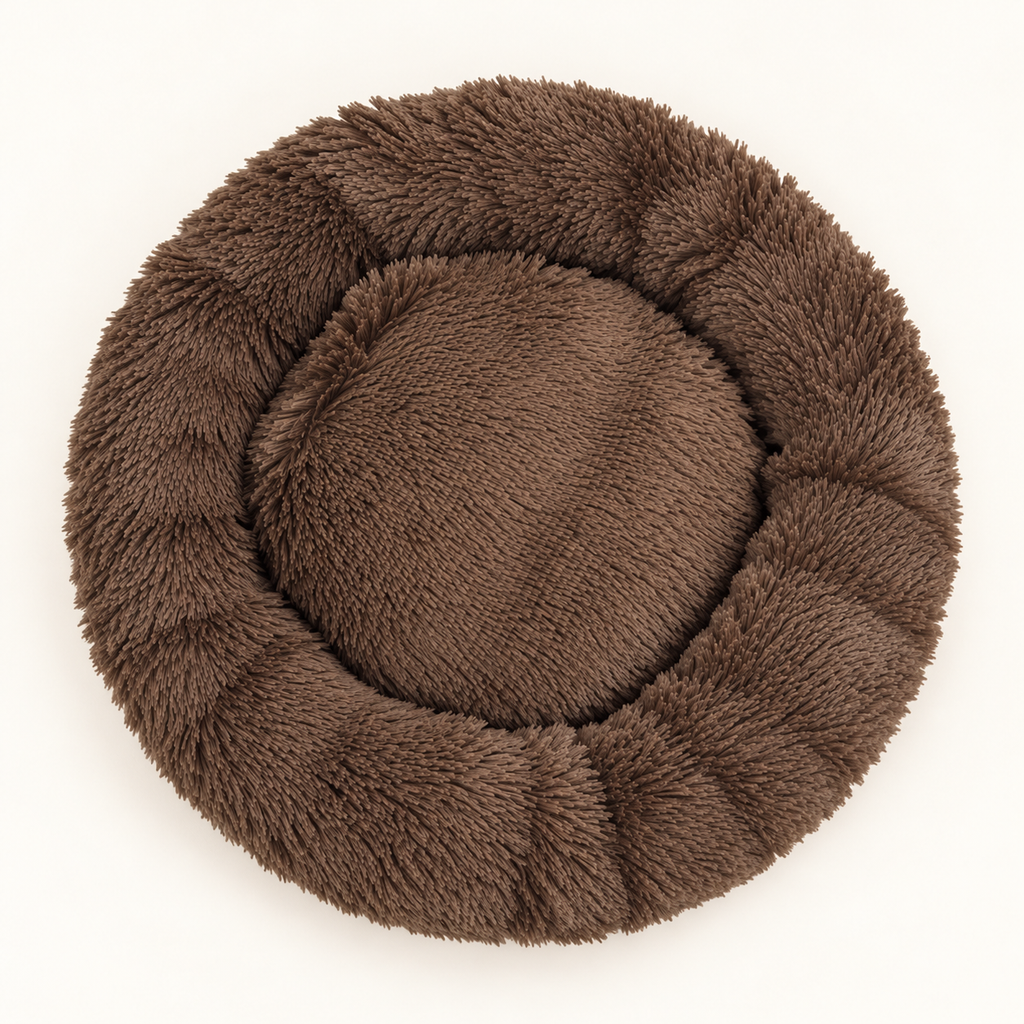 Sazzz Hondenmand Fluffy Rond Bruin Shaggy Pluche 65 cm