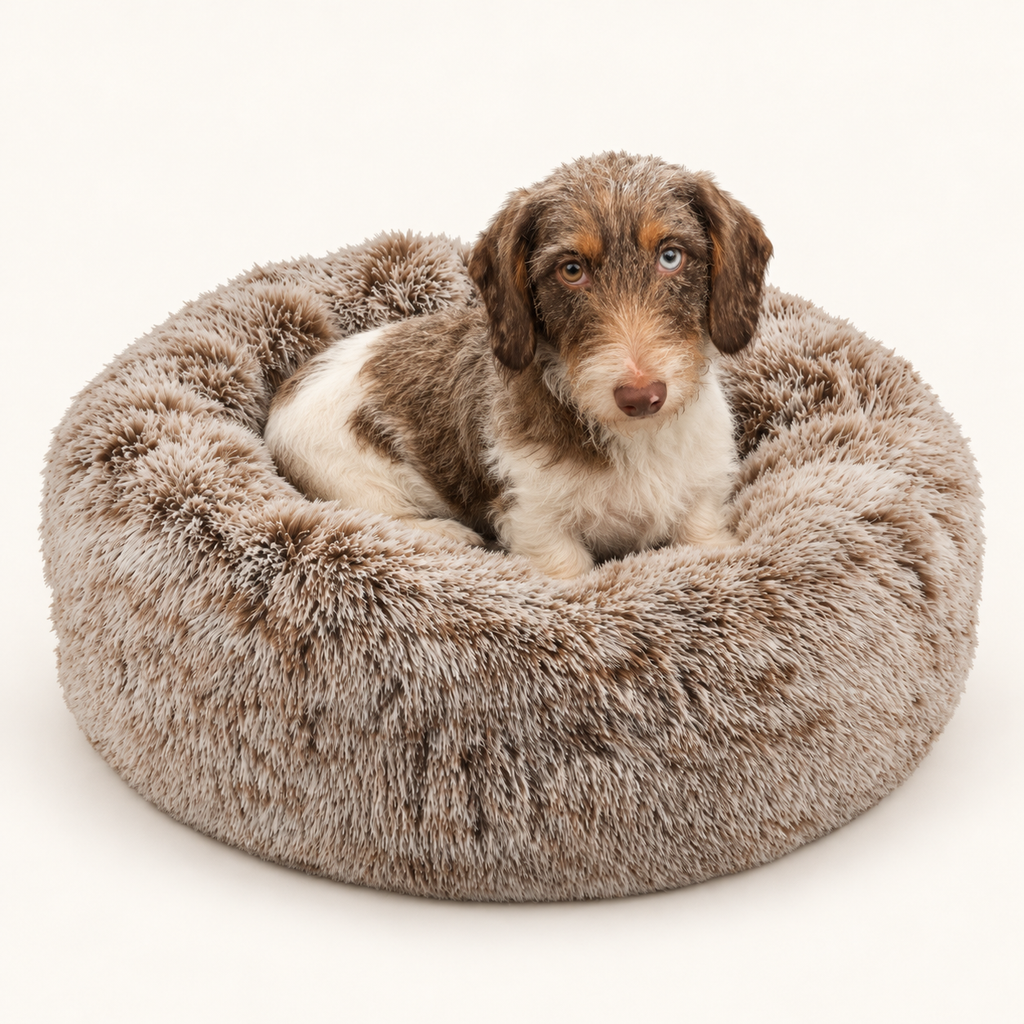 Croci Dog Bed Donut Bicolor Round Beige Super Soft Plush