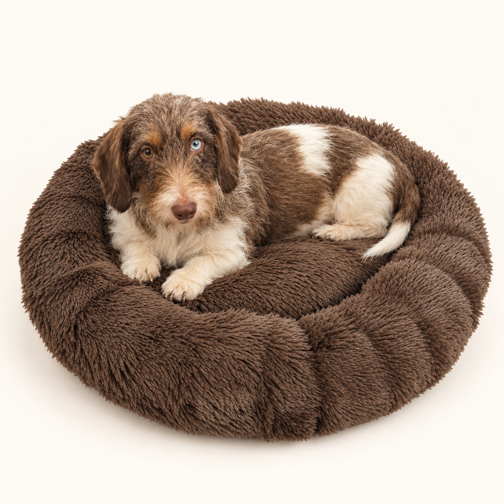 Sazzz Hondenmand Fluffy Rond Bruin Shaggy Pluche 65 cm
