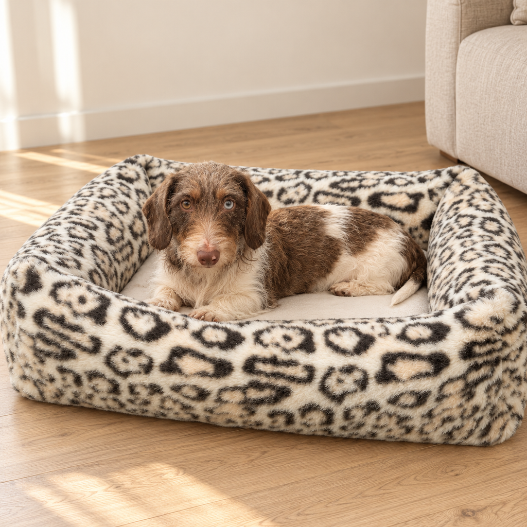 Trixie Dog Bed Leo Rectangular Cream Leopard Print Plush