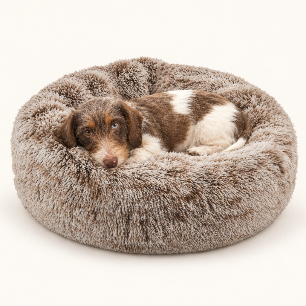 Croci Dog Bed Donut Bicolor Round Beige Super Soft Plush