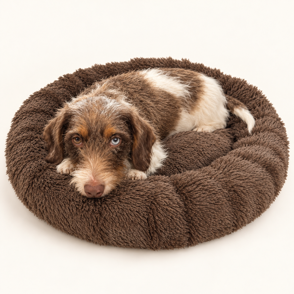Sazzz Hondenmand Fluffy Rond Bruin Shaggy Pluche 65 cm