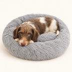 Sazzz Dog Bed Fluffy Round Light Grey Shaggy Plush