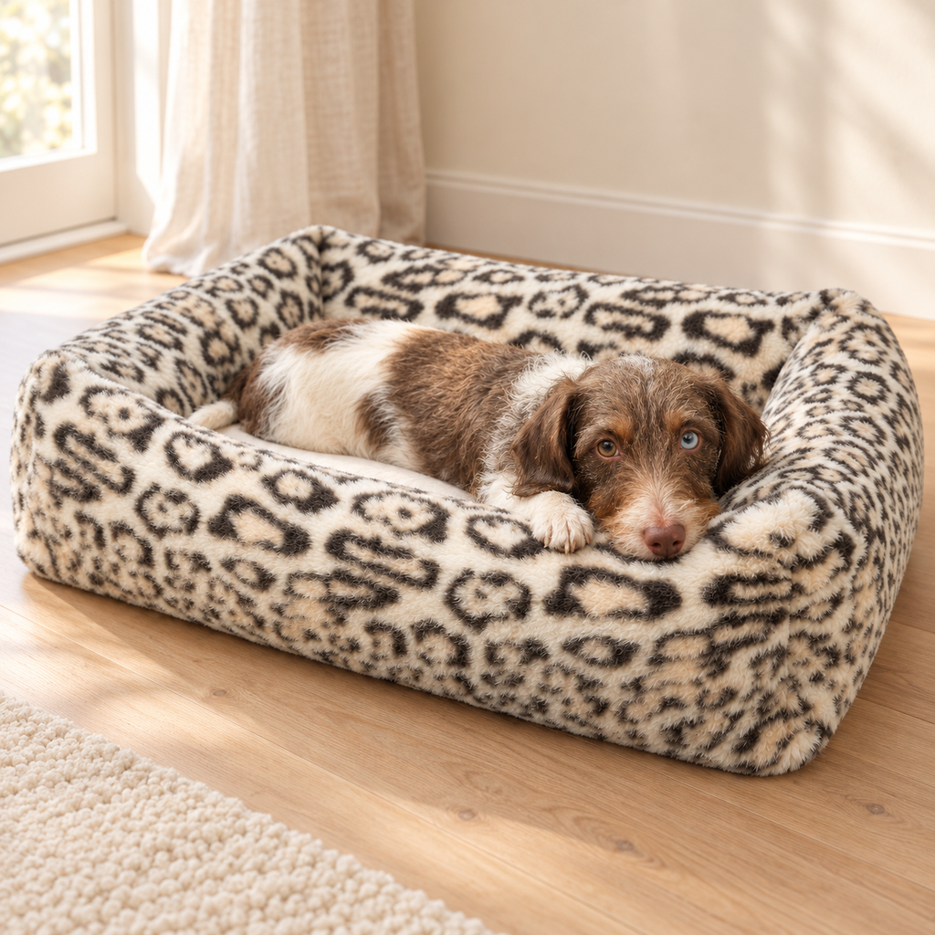 Trixie Dog Bed Leo Rectangular Cream Leopard Print Plush