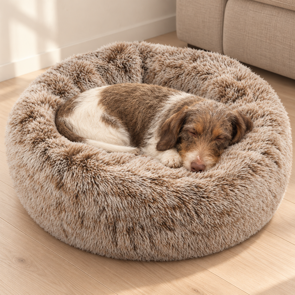 Croci Dog Bed Donut Bicolor Round Beige Super Soft Plush