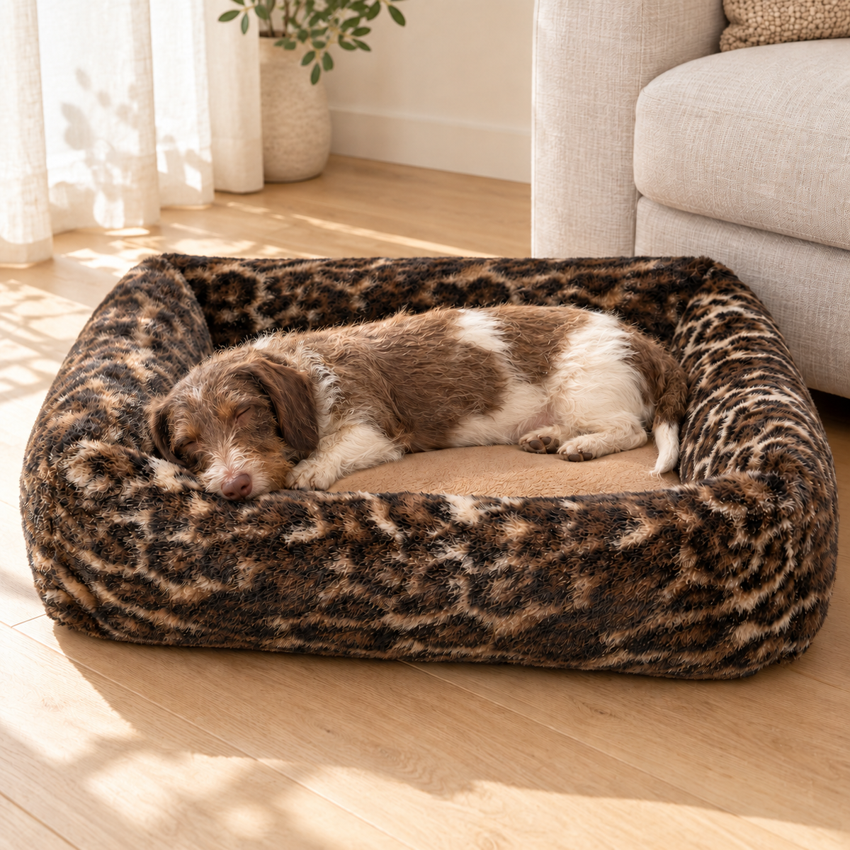 Trixie Hundebett Leo Eckig Braun Leopardenmuster Plüsch