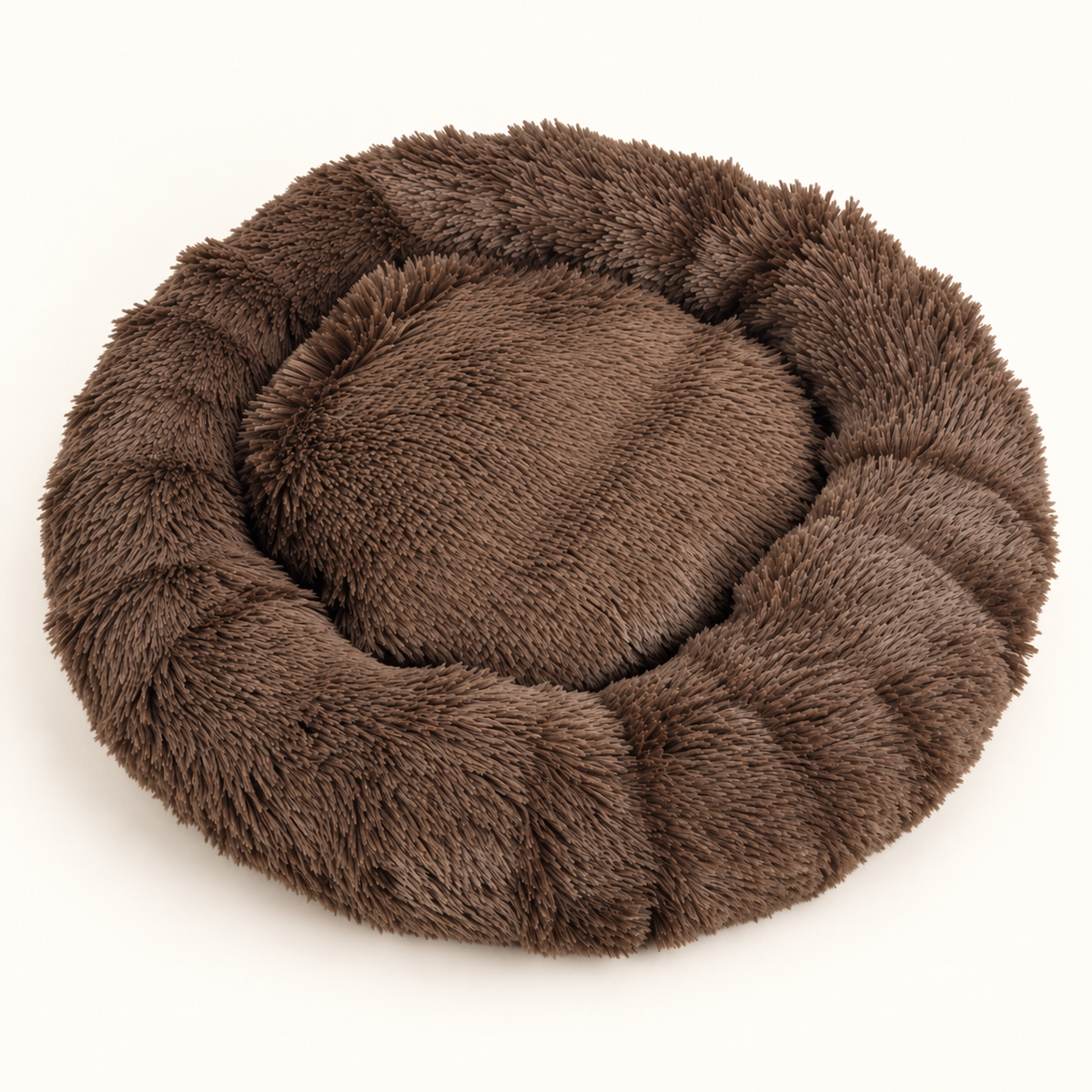 Sazzz Hondenmand Fluffy Rond Bruin Shaggy Pluche 65 cm