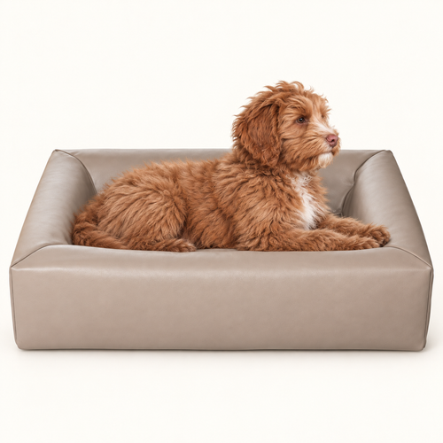 Bia Bed Hondenmand Original Taupe Kunstleer Handgemaakt Zweden