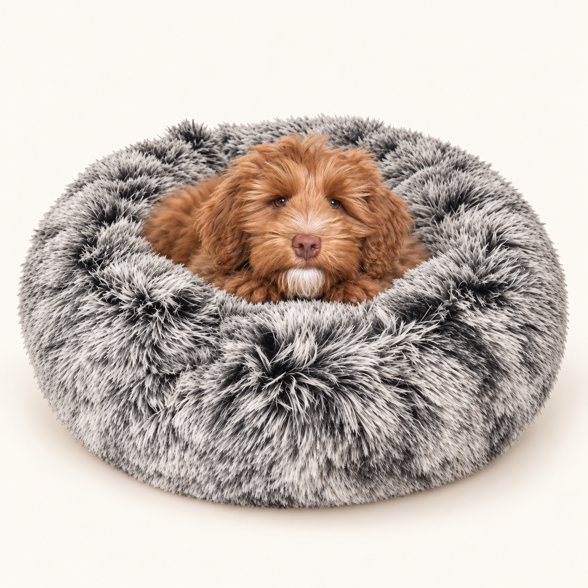 Croci Hundebett Donut Bicolor Rund Schwarz Superweicher Plüsch