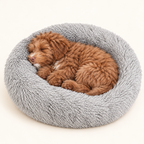 Sazzz Dog Bed Fluffy Round Light Grey Shaggy Plush