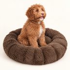 Sazzz Hondenmand Fluffy Rond Bruin Shaggy Pluche 65 cm