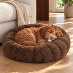 Sazzz Hondenmand Fluffy Rond Bruin Shaggy Pluche 65 cm